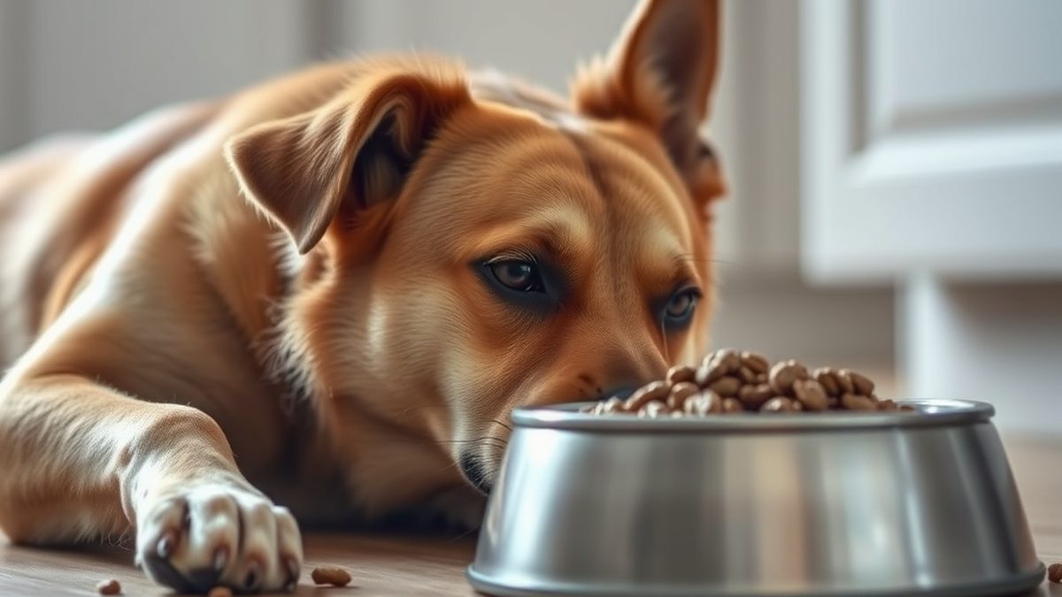 A dog resting beside a bowl of food, illustrating how to choose the best dog food for allergies
