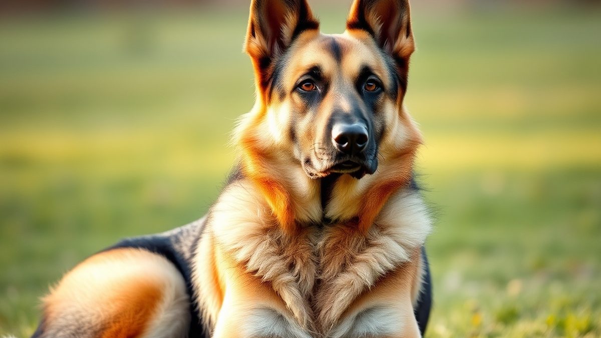 An adult German Shepherd sitting on grass, illustrating how to choose the best dog food for German Shepherds