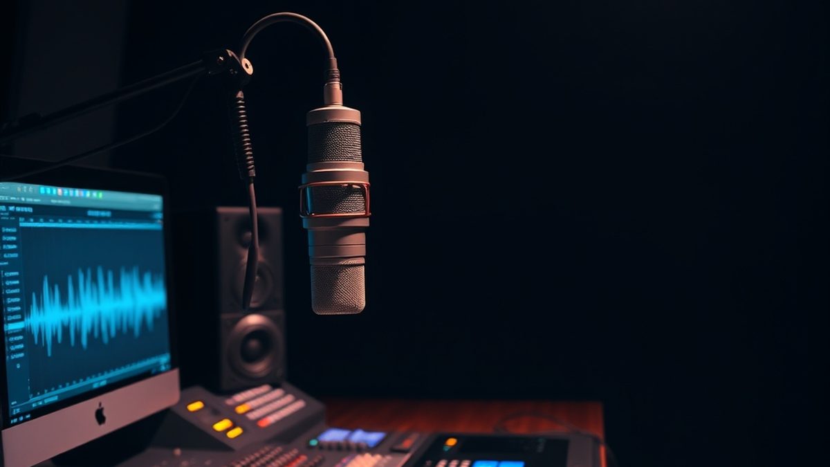An audio editing session on a computer monitor with waveforms, illustrating free alternatives to Adobe Audition