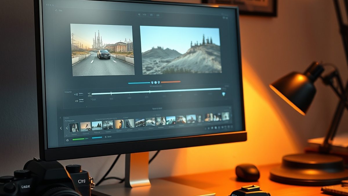 A photographer editing images on a monitor, illustrating free alternatives to Adobe Lightroom