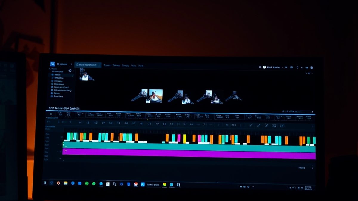 A motion graphics timeline on a monitor, illustrating free alternatives to After Effects