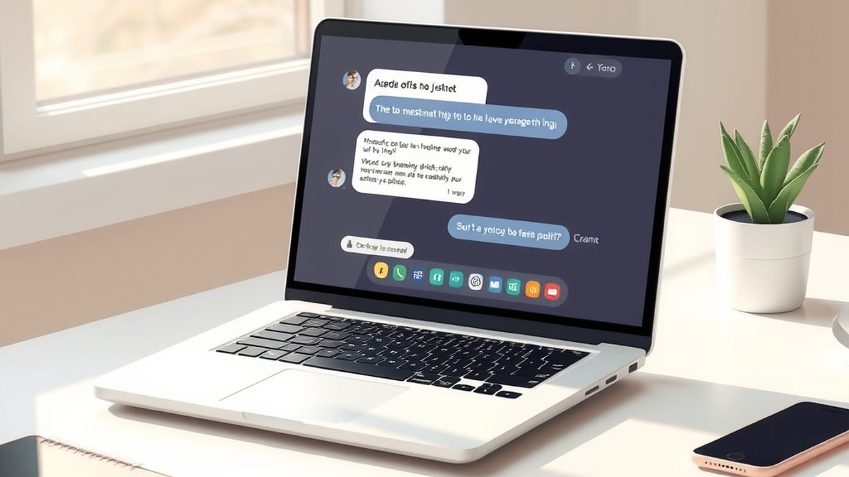 A laptop screen displaying a chat interface with AI responses, on a clean desk, illustrating free alternatives to ChatGPT