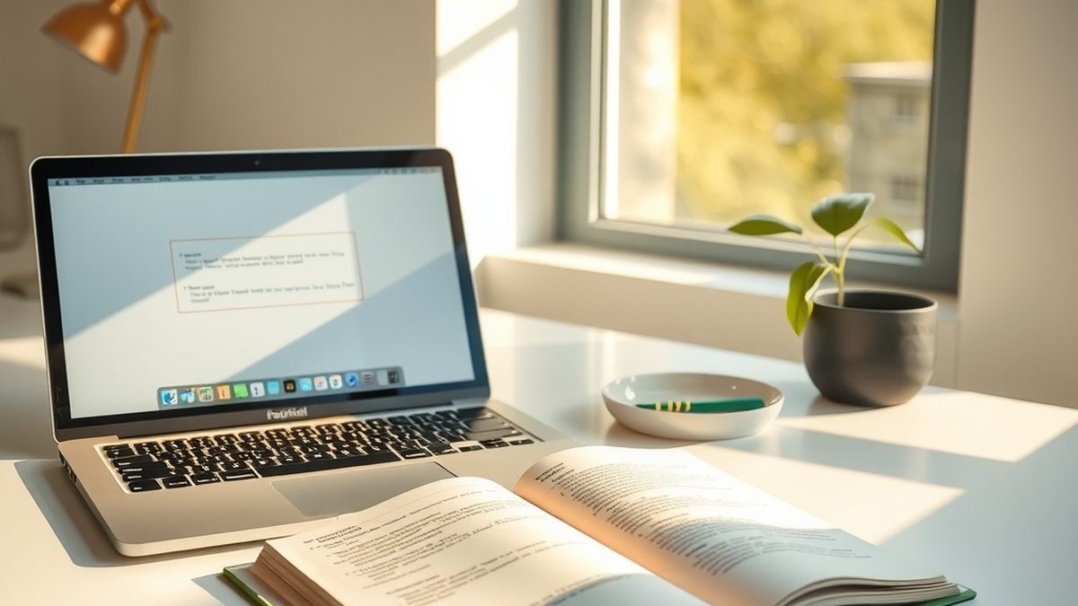 A desk with a notebook, a laptop showing a notes app interface, and a coffee cup, illustrating free alternatives to Evernote