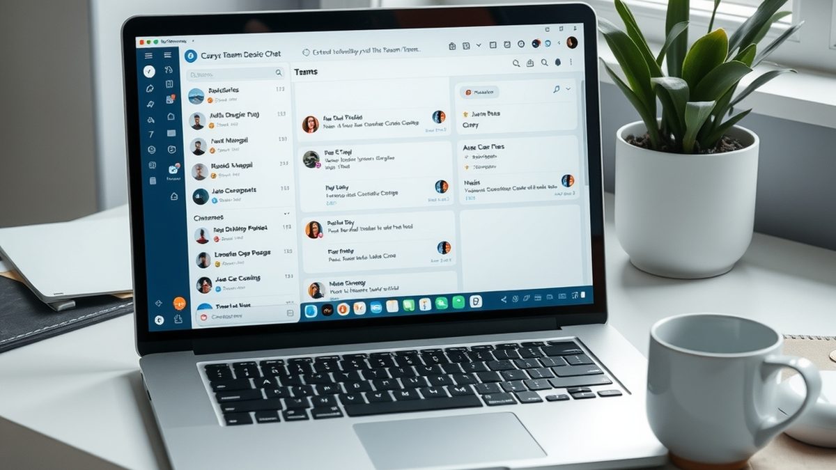 A team chat workspace on a monitor with channels and threads visible, illustrating free alternatives to Slack