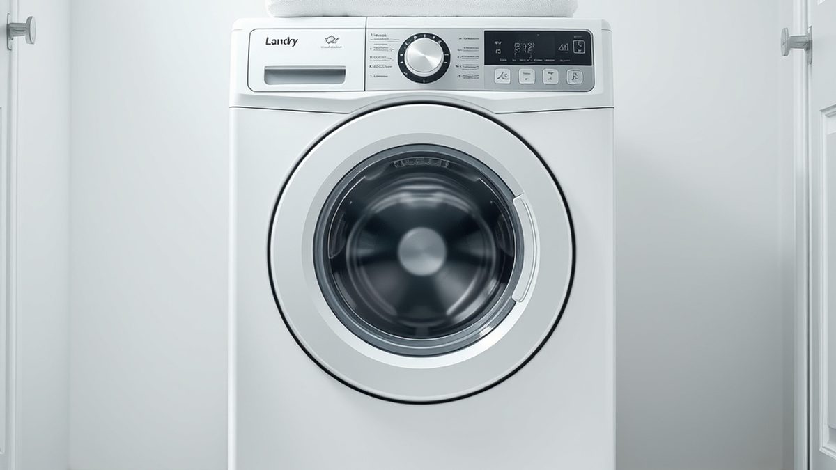 A front-loading washing machine in a bright laundry room, illustrating the best way to clean a washing machine