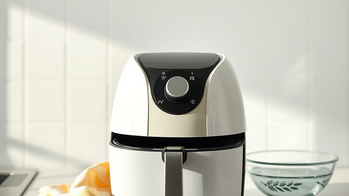 A person wiping the basket of an air fryer with a soapy sponge, demonstrating the best way to clean an air fryer.
