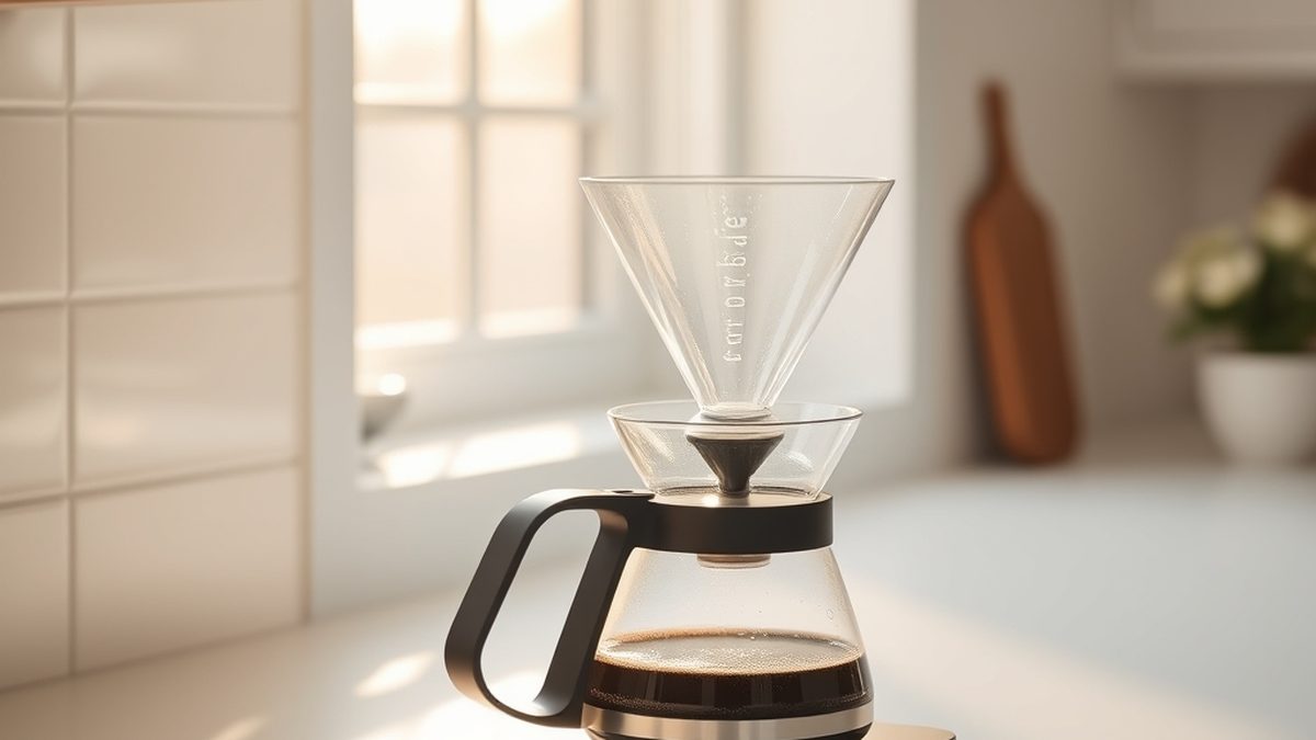 A drip coffee maker on a kitchen counter, illustrating how to clean a coffee maker