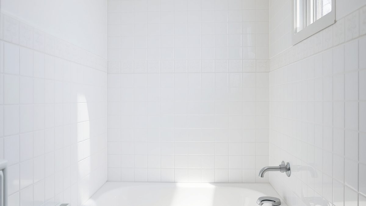 A clean bathroom with a tiled wall and natural light, illustrating how to remove mold from bathroom