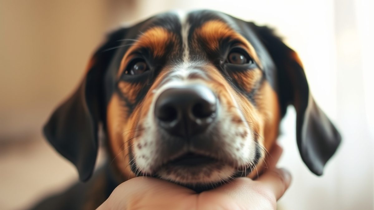 A dog resting its head on a person's hand, illustrating why does my dog lick me